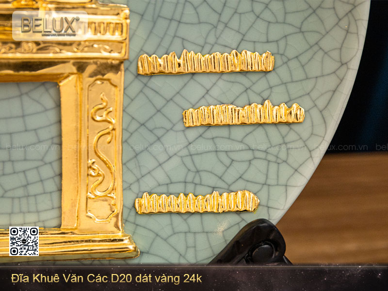 Đĩa khuê văn các D20 dát vàng 24k&nbsp;